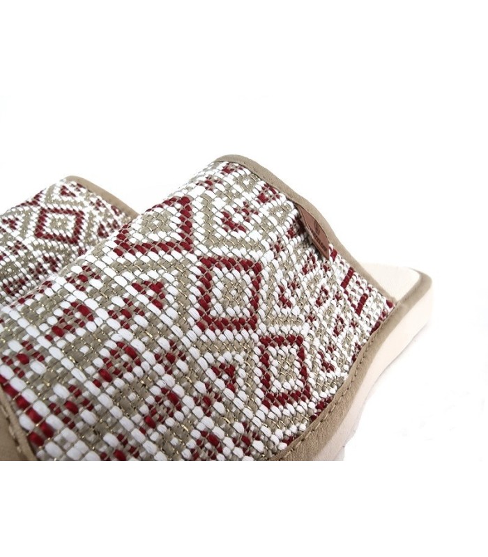 zapatilla abierta adelante y atras, pinki en textil etnico para mujer de verano fabricada por Shoecology