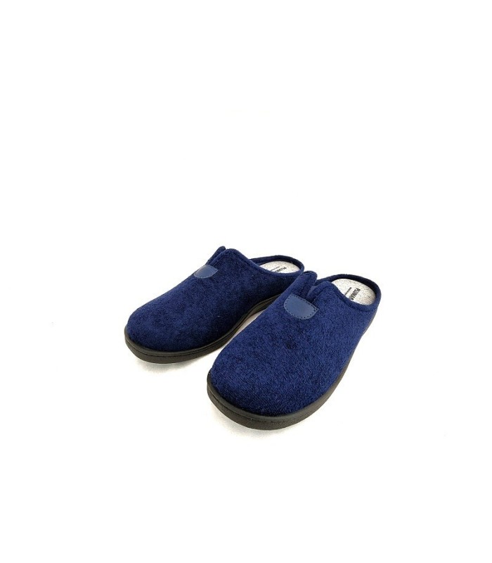 zapatilla de hombre, pantufla de rizo con plantilla extraible y tela de rizo fabricad por Roal plumaflex de color azul