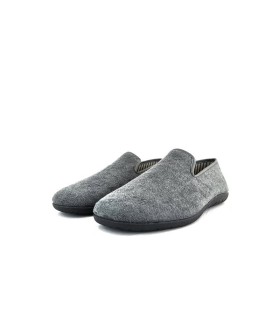 Vista de medio perfil: Zapatilla casa hombre rizo gris, vista de medio perfil.
