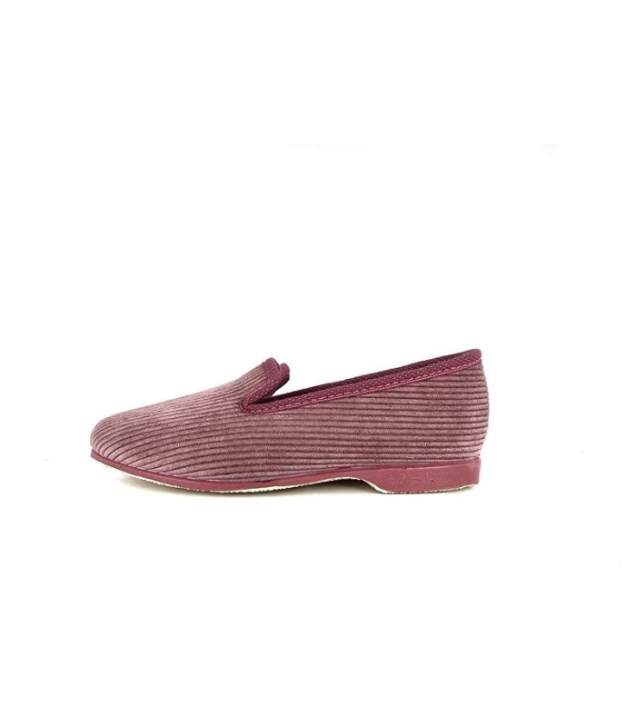 Zapatillas de casa Flavia Pelusin de pana en color rosa palo, vista de perfil color rosa