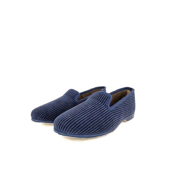 zapatilla de casa para mujer de pana y suela de goma de Pelusin color azu