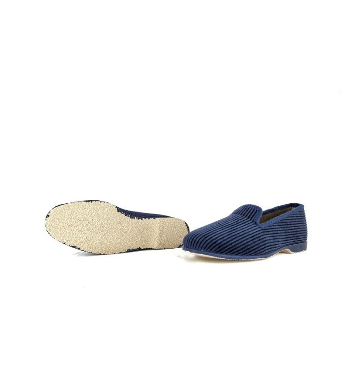 zapatillas de casa para mujer de pana y suela de goma de Pelusin color azu