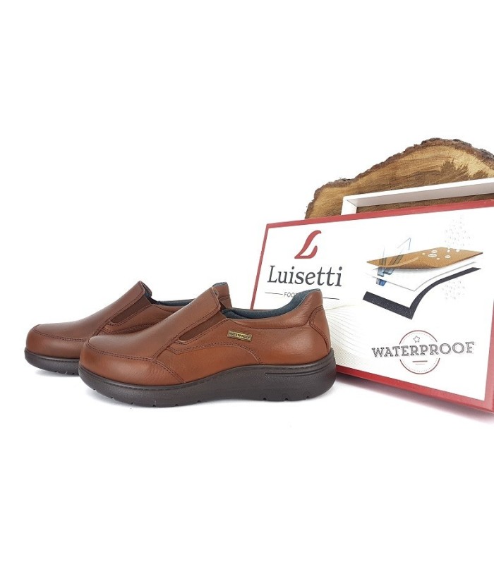 Zapato de hombre marron modelo Tucson fabricado por Luisetti con membrana para la lluvia