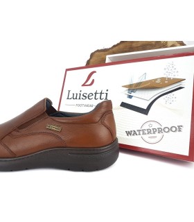 Zapato de hombre marron modelo Tucson fabricado por Luisetti con membrana para la lluvia