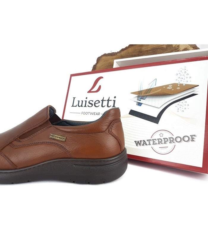 Zapato de hombre marron modelo Tucson fabricado por Luisetti con membrana para la lluvia