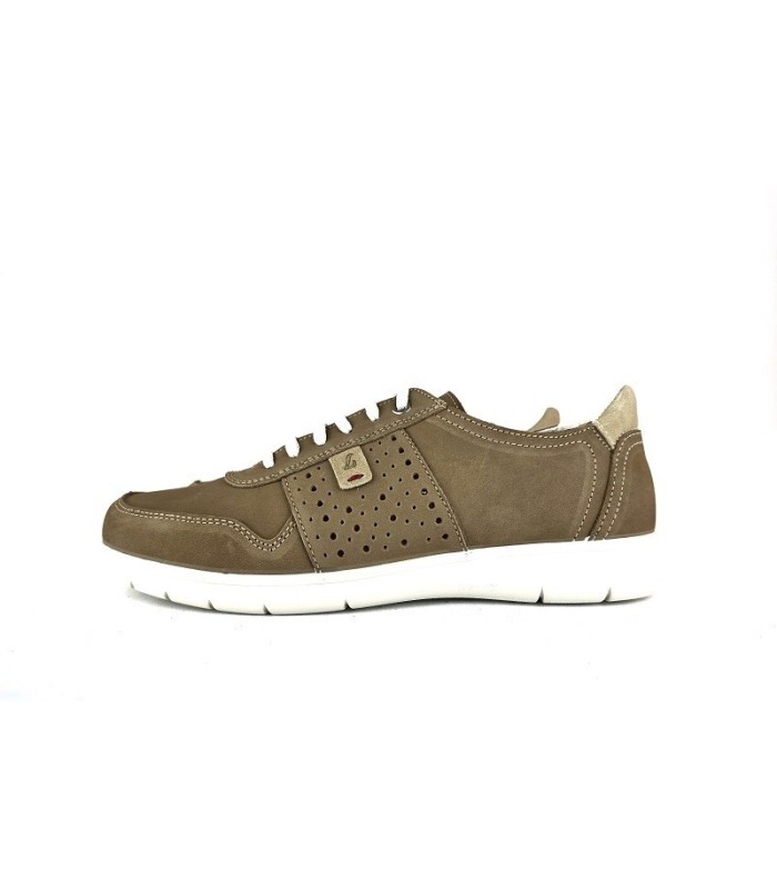 Zapato casual sport beige con cierre de cordones, vista de perfil