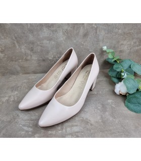 Zapato salón tacón medio piel maquillaje de Mimao, vista de medio perfil