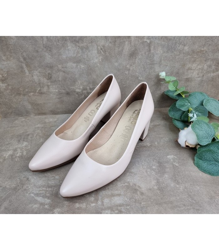 Zapato salón tacón medio piel maquillaje de Mimao, vista de medio perfil