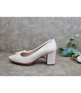 Zapatos salón tacón medio piel maquillaje de Mimao, vista de perfil
