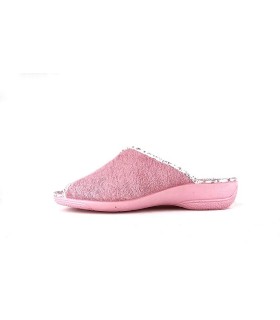 zapatilla de casa de verano modelo rosa para mujer de color rosa fabricado por Cabrera en tela de rizo
