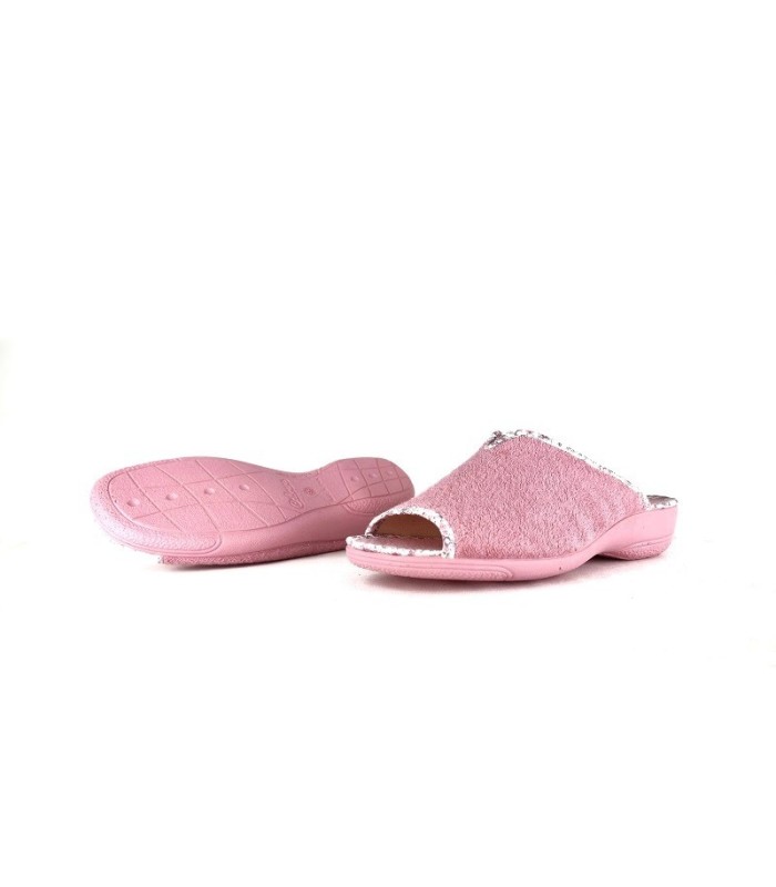 zapatilla de casa de verano modelo rosa para mujer de color rosa fabricado por Cabrera en tela de rizo