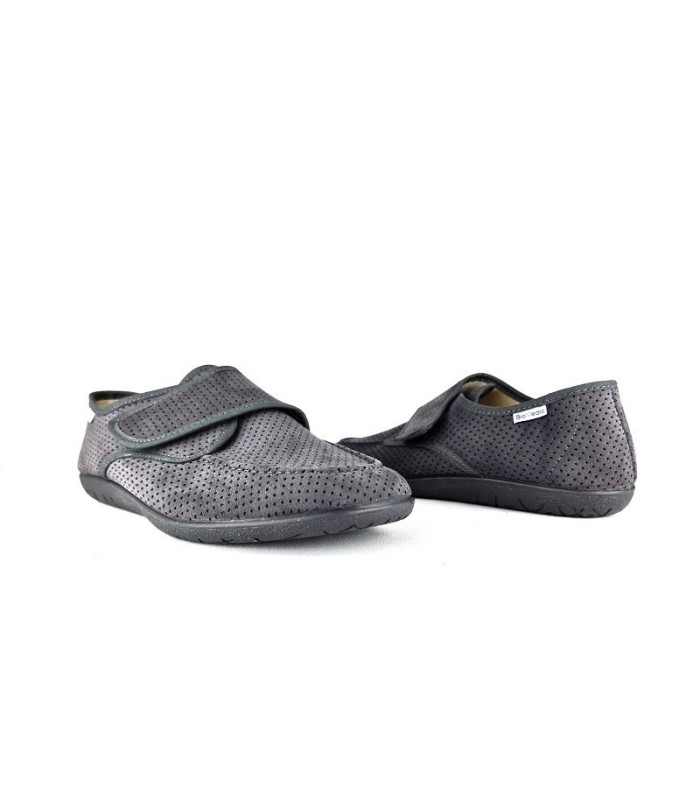 Zapatilla alpargata suave gris velcro de Cabrera Biomedic, vista de dos perfile