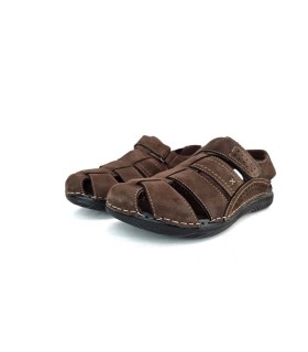 sandalia nobuck marrón hombre medio perfil con cierre velcro Walk Fly
