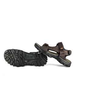 Sandalia sport piel marrón oscuro velcros de Vicmart