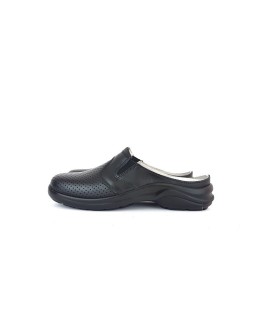 Zueco sanitario mujer Luisetti negro de piel vista lateral