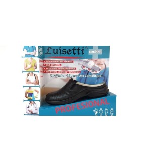 Zueco de piel para profesionales, enfermeras, cocineras, médicos, camareros de mujer en negro blanco de Luisetti