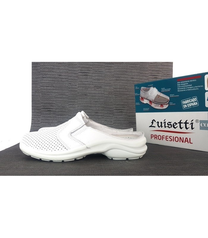Zuecos sanitarios mujer Luisetti blanco de piel vista lateral