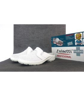Zuecos sanitarios mujer Luisetti blanco de piel vista medio perfil