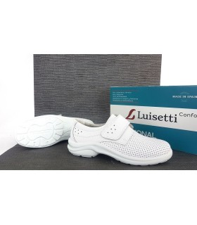 Zueco de piel para profesionales, enfermeras, cocineras, médicos, camareros de mujer en negro blanco de Luisetti para mujer