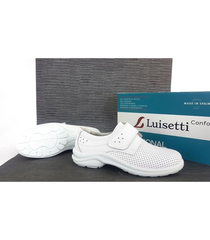 Zueco de piel para profesionales, enfermeras, cocineras, médicos, camareros de mujer en negro blanco de Luisetti para mujer