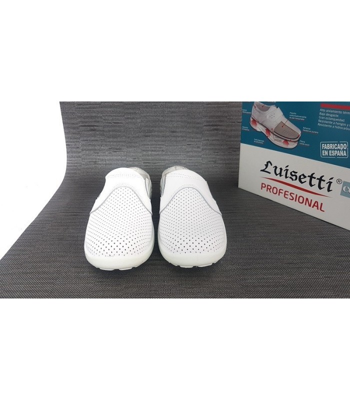 Zueco de piel para profesionales, enfermeras, cocineras, médicos, camareros de mujer en negro blanco de Luisetti para mujer