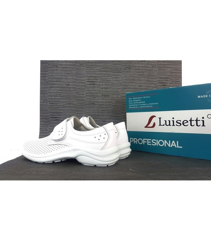 Zapatos profesional sanitario de mujer con velcro en piel de Luisetti en color blanco