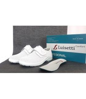 Zapato profesional sanitario de mujer con velcro en piel de Luisetti en color blanco