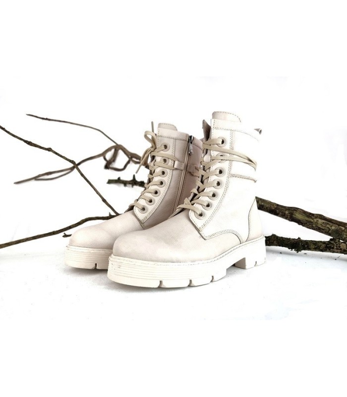 Bota militar mujer Marco Tozzi beige - Vista lateral