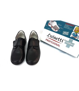 Zapato profesional sanitario de mujer con velcro en piel de Luisetti en color negro
