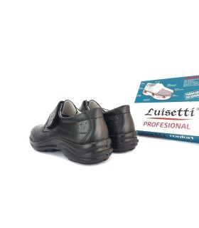 Zapato profesional sanitario de mujer con velcro en piel de Luisetti en color negro