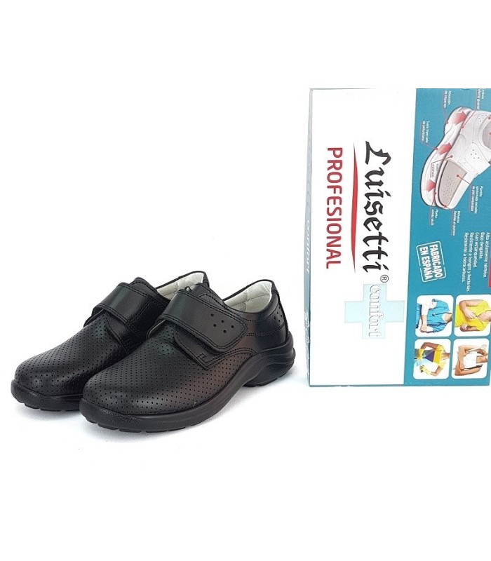 Zapatos profesional negro Luisetti con suela antideslizante - diseño medio perfil color negro