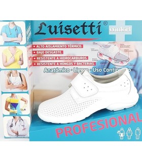Zapato profesional sanitario de mujer con velcro en piel de Luisetti en color blanco