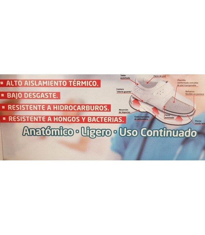 Zapato profesional sanitario de mujer con velcro en piel de Luisetti en color blanco