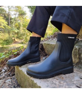 Botín de agua katiuska RAIN calcetín negro de Chika10