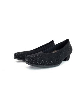 Zapato salon tacón bajo pedreis negra del Doctor Cutillas