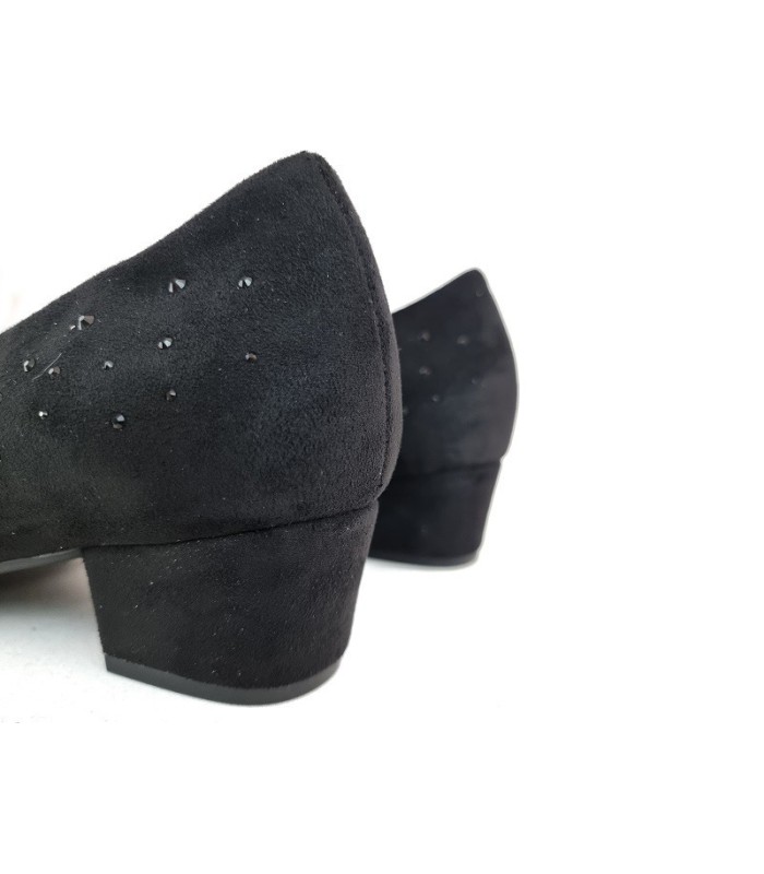 Zapato salon tacón bajo pedreis negra del Doctor Cutillas