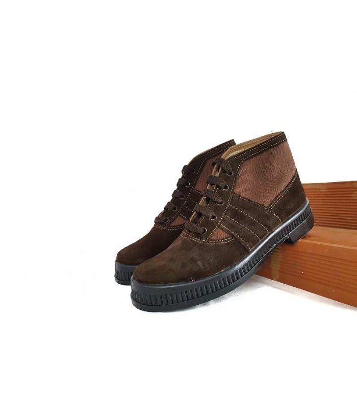 botas de trabajjo para hombre de lona y piel marrones