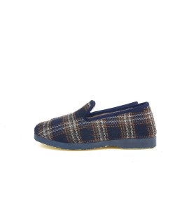 zapatillas casa clásicas cuadros Pelusin medio perfil azul