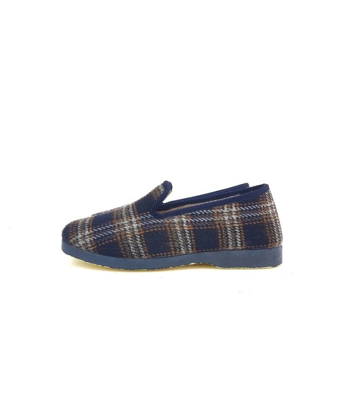 zapatillas casa clásicas cuadros Pelusin medio perfil azul