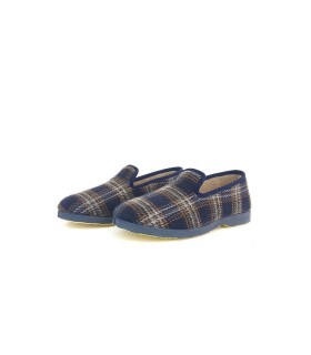 Zapatillas de casa de hombre clásica de cuadros azules, zapatilla de casa para el abuelo de Pelusin fabricada en España
