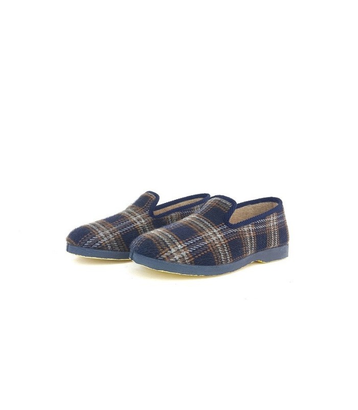 Zapatillas de casa de hombre clásica de cuadros azules, zapatilla de casa para el abuelo de Pelusin fabricada en España