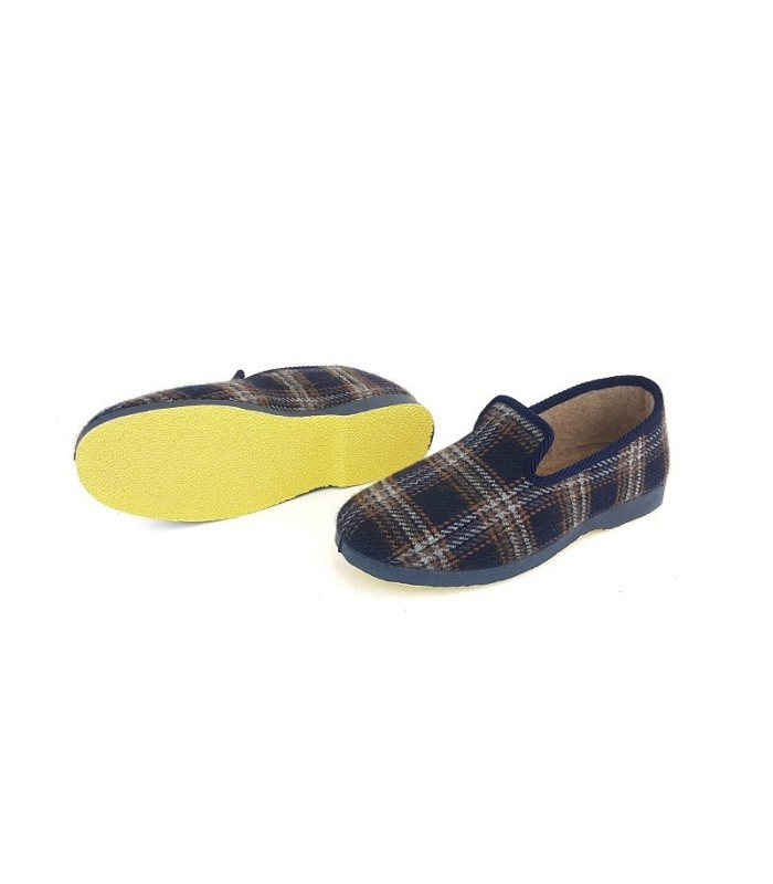 zapatillas casa clásicas cuadros azules de Pelusin suela goma antideslizante