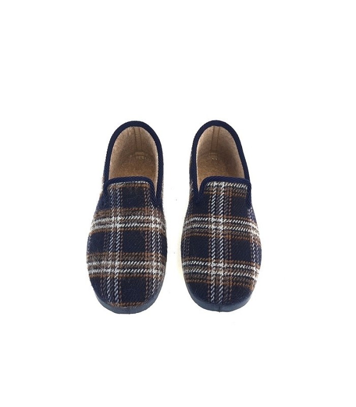 zapatillas casa clásicas cuadros Pelusin perfil azul