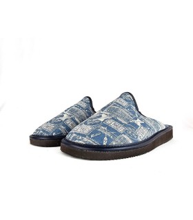 Zapatilla casa hombre verano azul con diseño náutico vista de medio perfil