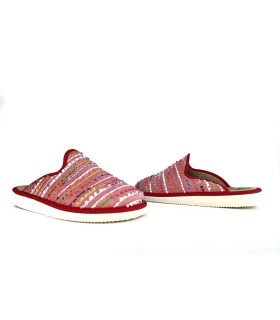 Zapatilla casa mujer descalza hilos roja de Pelusin de verano