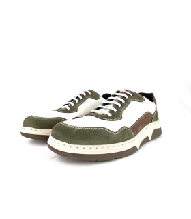 Foto de medio perfil: Zapatos casual transpirable beige y verde con cordones.