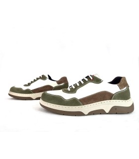 Zapato hombre cordones piel beige y verde de Notton