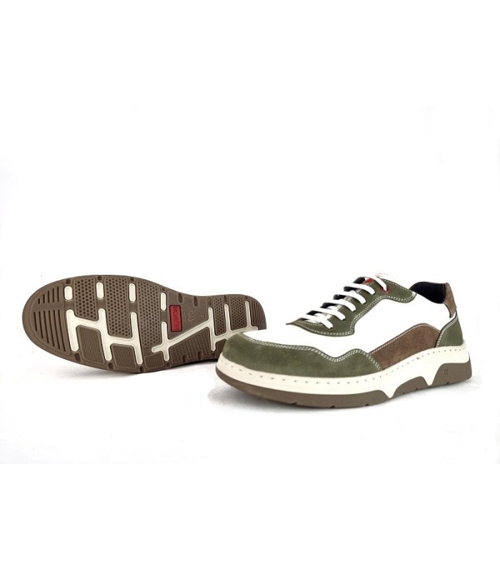 Zapato hombre cordones piel beige y verde de Notton