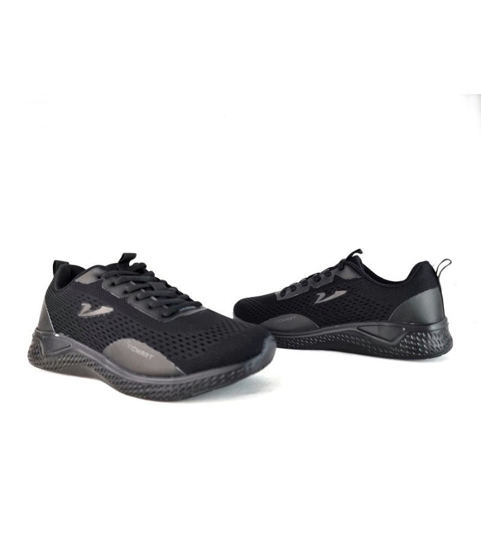 Zapatilla deportiva de malla negra mujer de Vicmart, vista de los dos perfiles