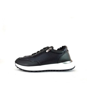 Zapatillas deportivas polipiel cremallera falsa negra de Me Molas, vista de perfil